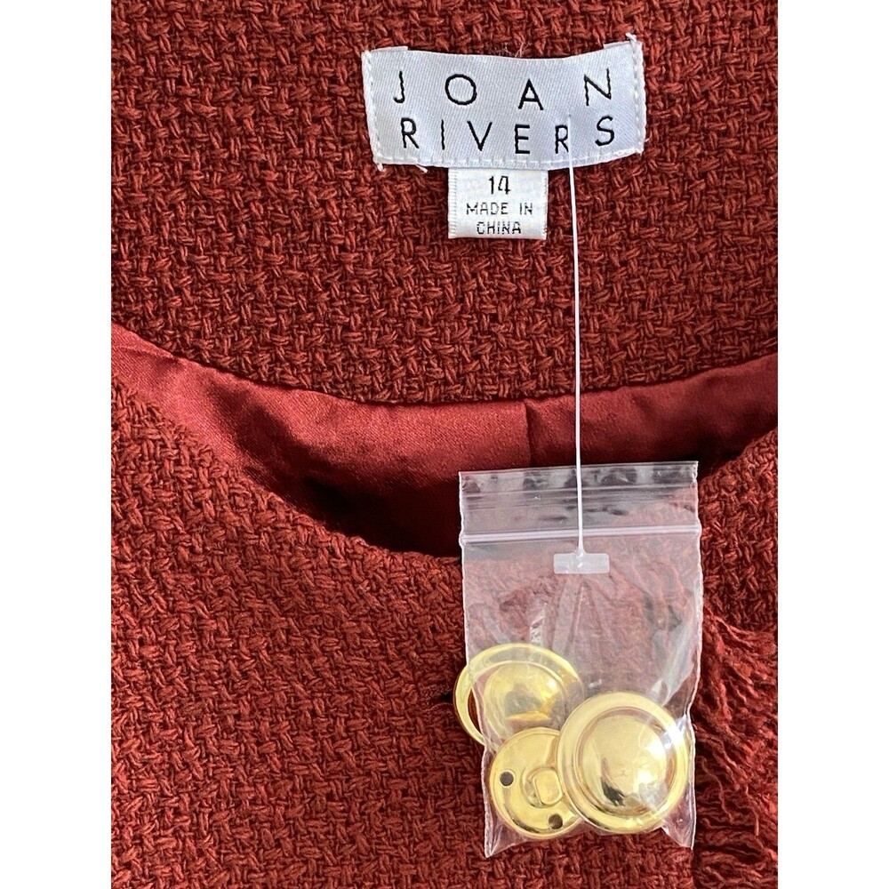 NWOT Joan Rivers Red Tweed Fringe Blazer Jacket Gold Buttons Womens   Size 14 - Picture 4 of 7